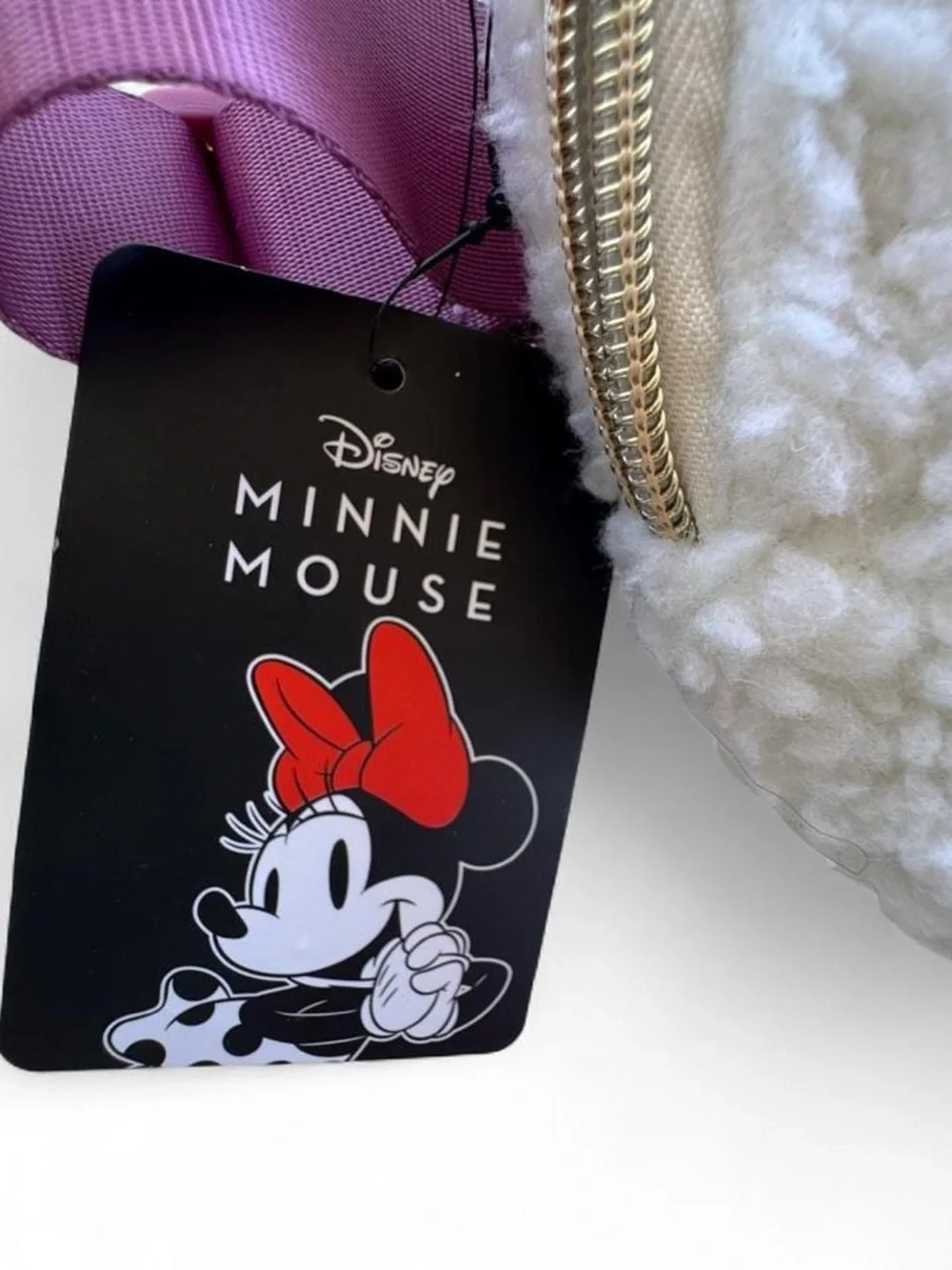 Disney Minnie Mouse White Sherpa Fanny Pack Pink Strap Belt Bag Crossbody NWT